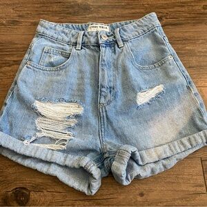 TALLY WEIJL Distressed Shorts  zip front light blue sz 32(xs)